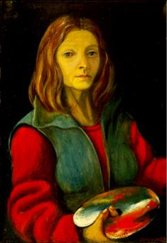 small Self Portrait with a palet'2oo2-2003 oil on canvas 65x45cm.
